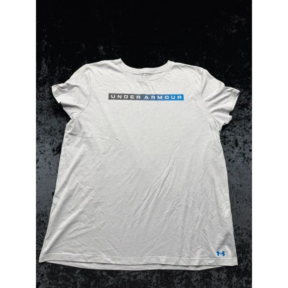 Under Armour Women XL Gradient Wordmark T-Shirt Gray Blue Classic Tee 1366799